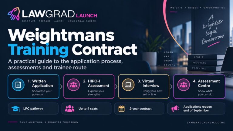 Weightmans training contract guide with application stages and key facts